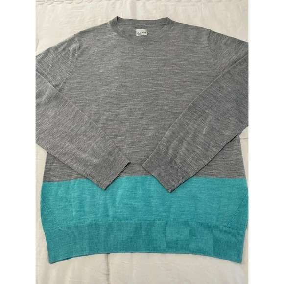 Hardy Amies Sweater Men’s Size L Gray Teal Merino Wool‎ Crew Savile Row London - Picture 6 of 9